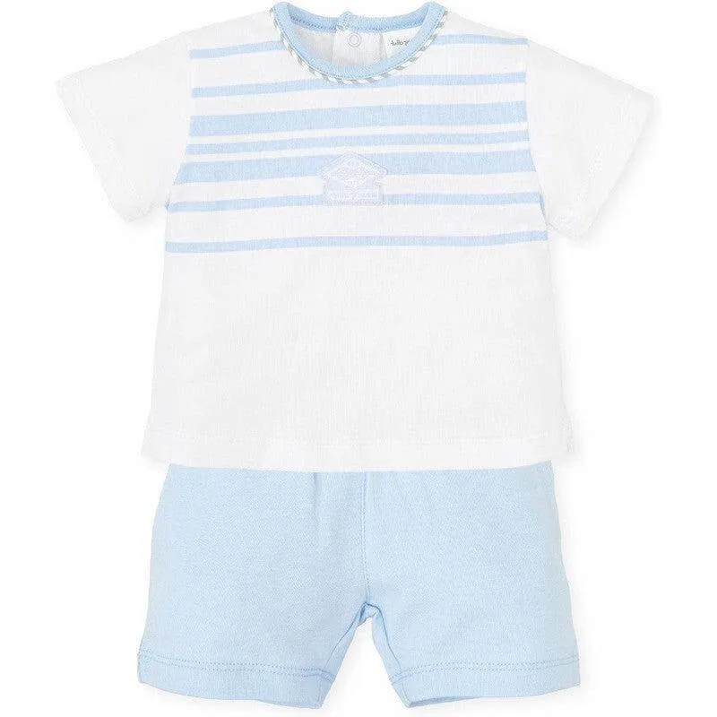 Boys White & Blue Shorts Set