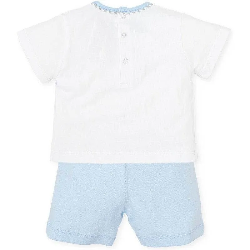 Boys White & Blue Shorts Set