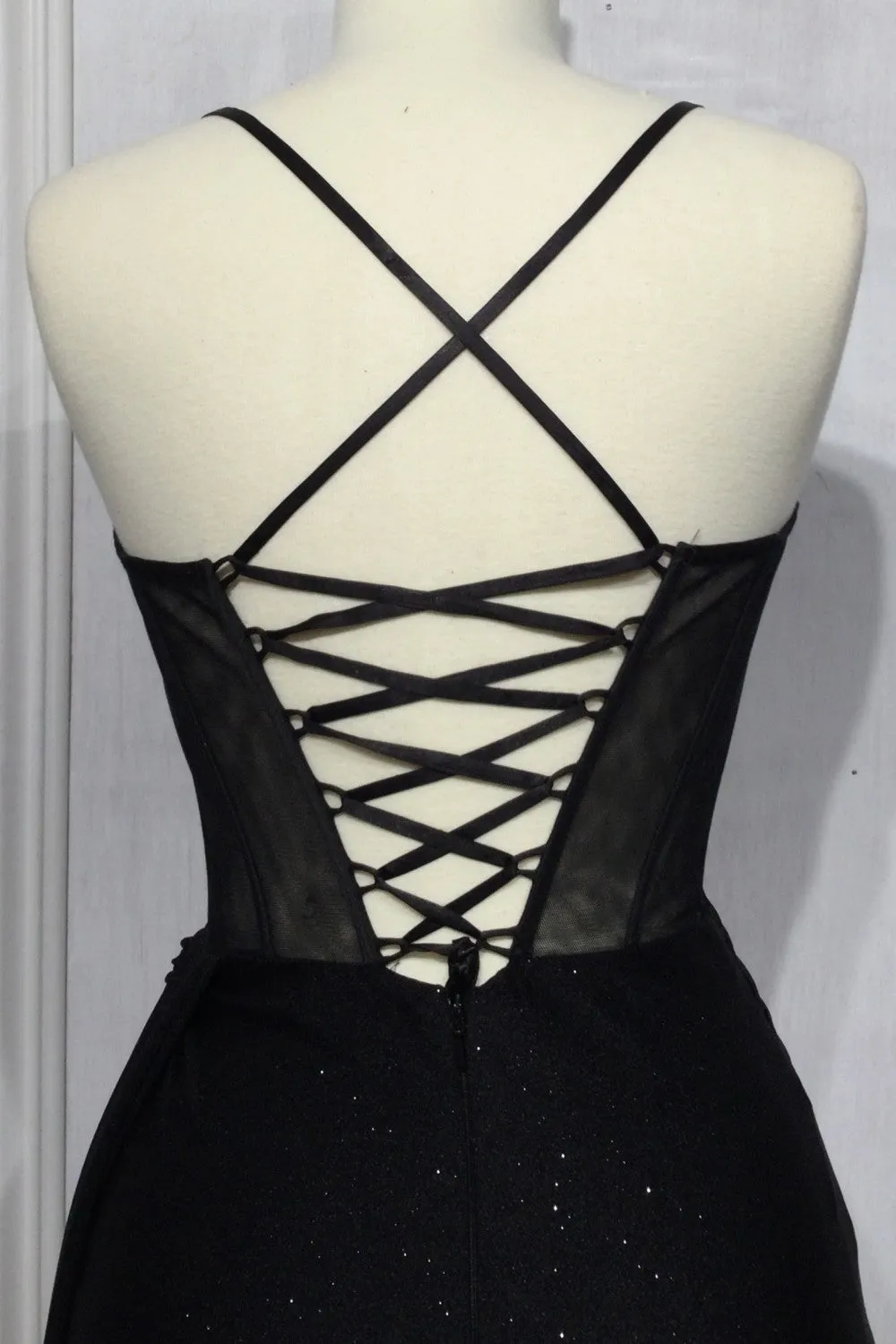CD CD274 - Gathered Fit & Flare Prom Gown with Draped Sheer Bonded Bodice Corset Back & Leg Slit
