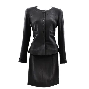 Chanel - Pearl Button Skirt Suit - Black Blazer Set - CC Zip - 4 - 36 - 2002 02A