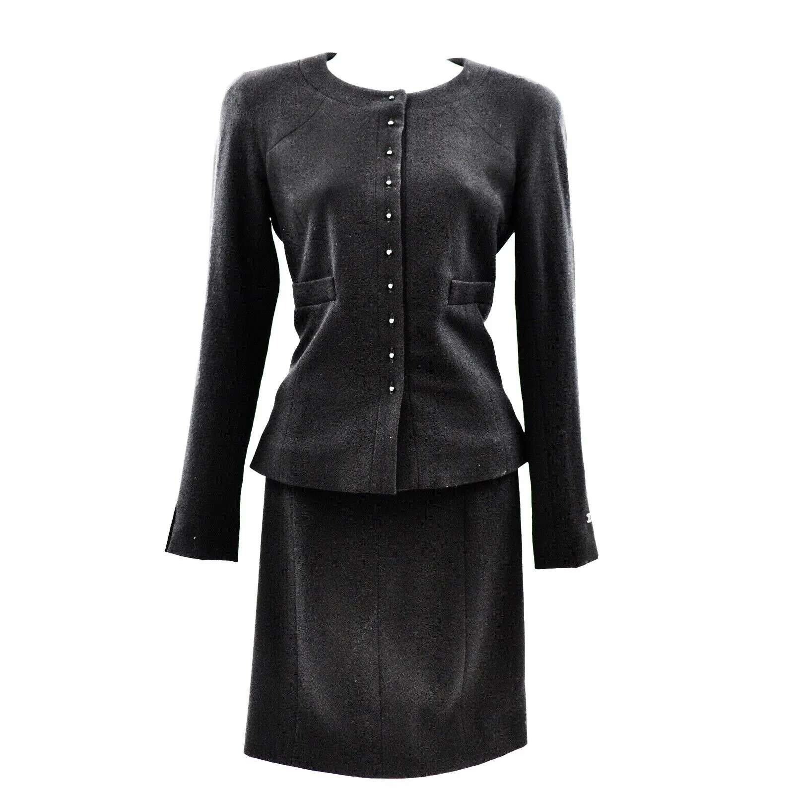 Chanel - Pearl Button Skirt Suit - Black Blazer Set - CC Zip - 4 - 36 - 2002 02A