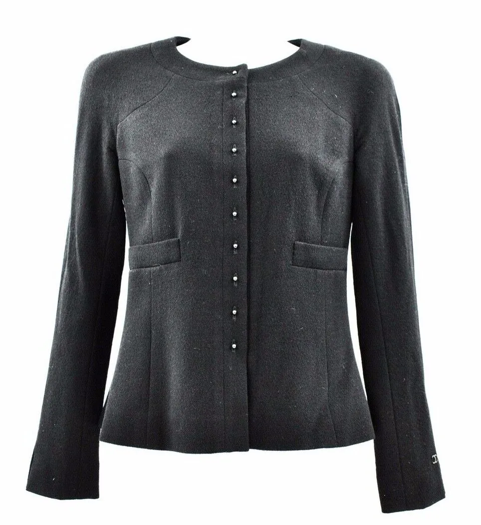 Chanel - Pearl Button Skirt Suit - Black Blazer Set - CC Zip - 4 - 36 - 2002 02A