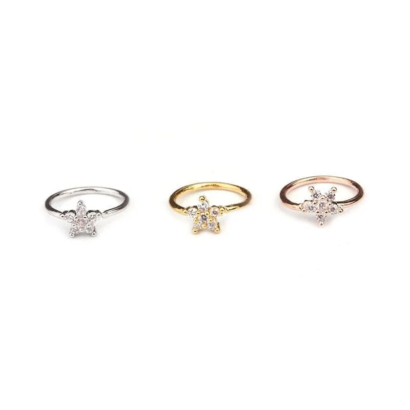 Chic CZ Inlaid Floral Stone Nose Piercing Nose Hoop