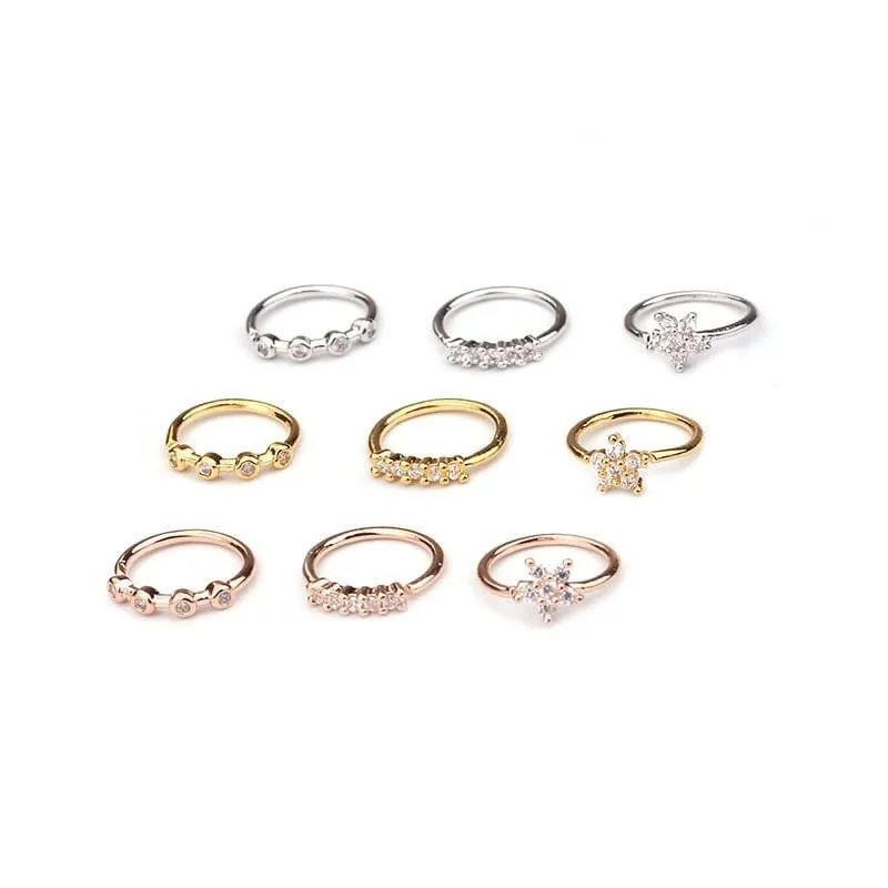 Chic CZ Inlaid Floral Stone Nose Piercing Nose Hoop
