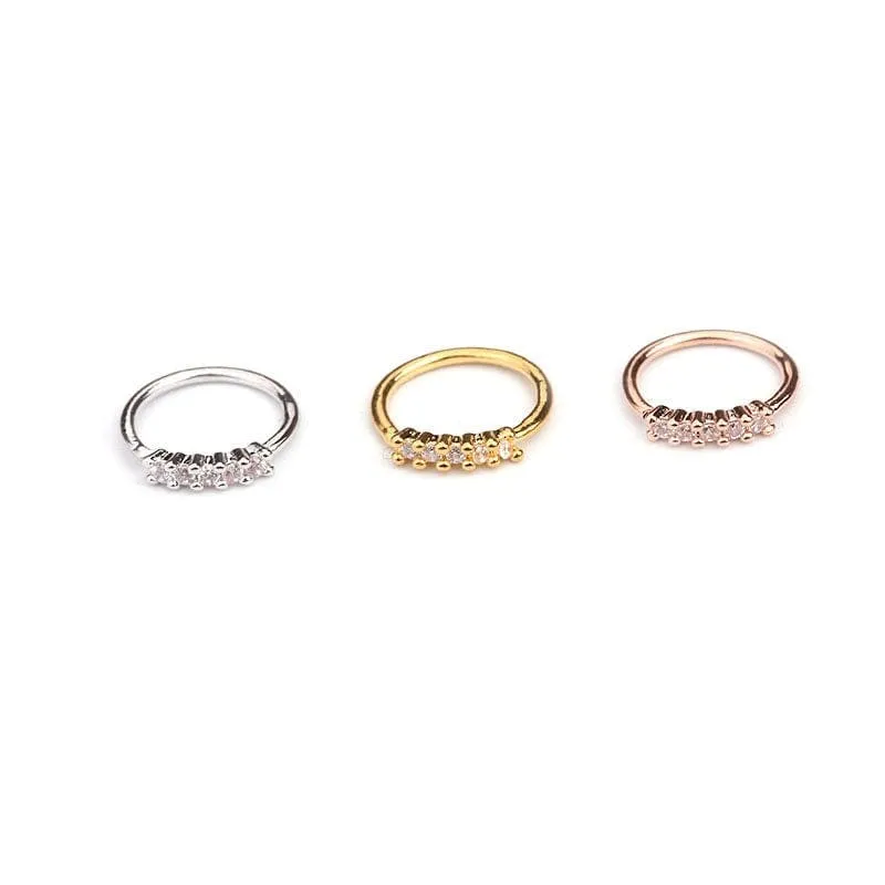 Chic CZ Inlaid Floral Stone Nose Piercing Nose Hoop