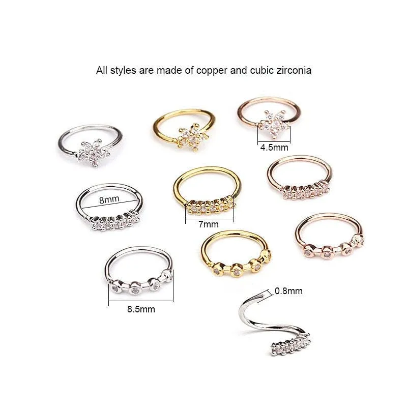 Chic CZ Inlaid Floral Stone Nose Piercing Nose Hoop