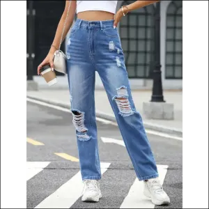 Chic Distressed Straight Jeans: Confidence in Every Tear 😂👖