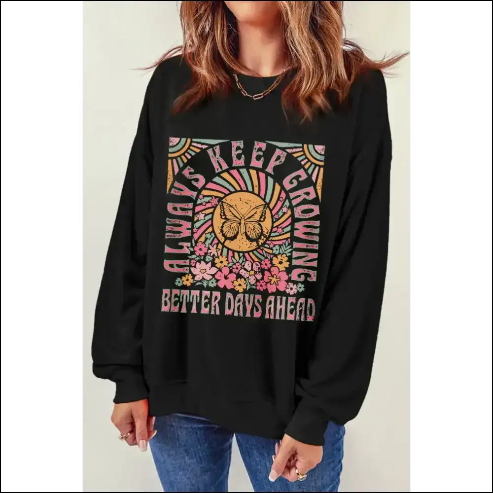 Chic Graphic Round Neck Long Sleeve Sweatshirt