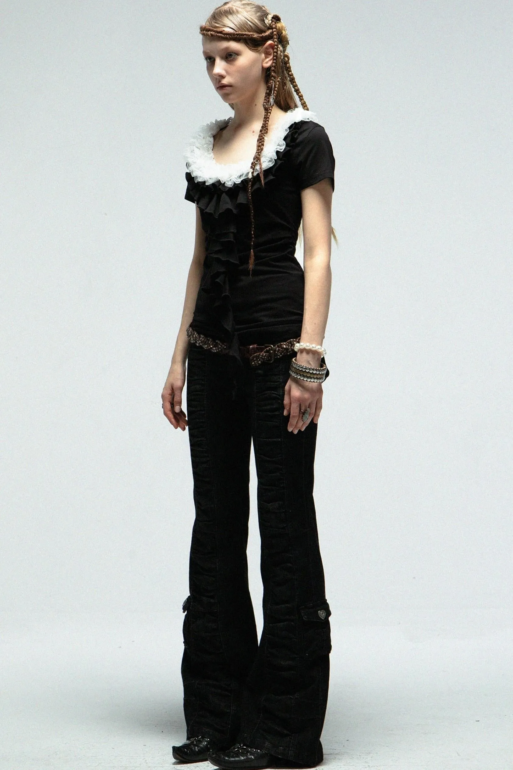 Chic Pleated Flare Jeans