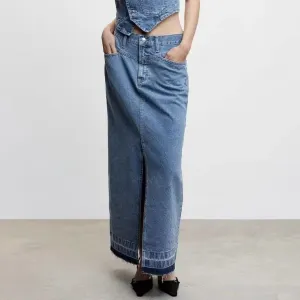 Chic Stroll Denim Maxi Skirt