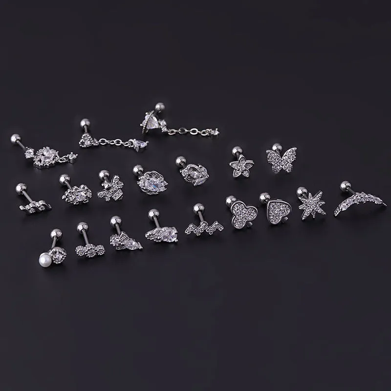 Chic Surgical Steel Rhinestone Inlaid Daith Piercing Helix Stud