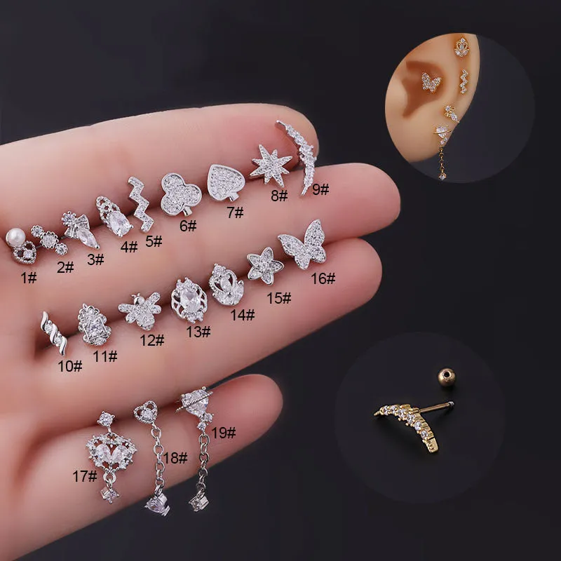 Chic Surgical Steel Rhinestone Inlaid Daith Piercing Helix Stud