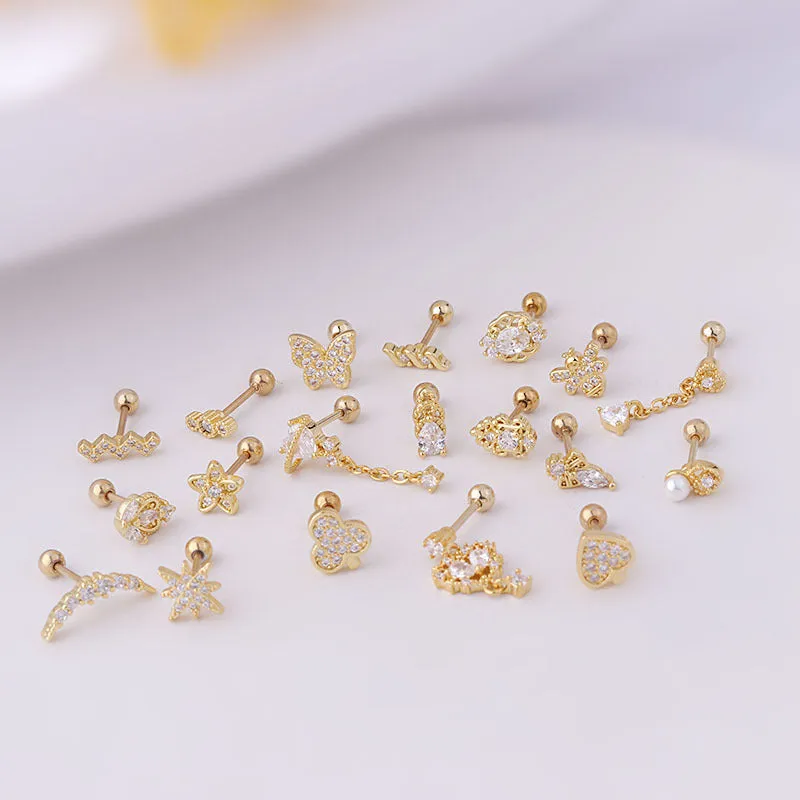 Chic Surgical Steel Rhinestone Inlaid Daith Piercing Helix Stud