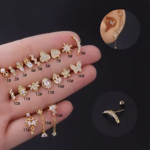 Chic Surgical Steel Rhinestone Inlaid Daith Piercing Helix Stud
