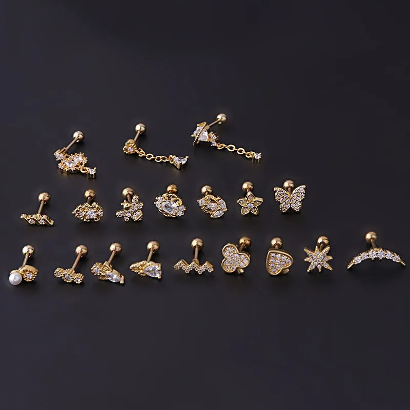 Chic Surgical Steel Rhinestone Inlaid Daith Piercing Helix Stud