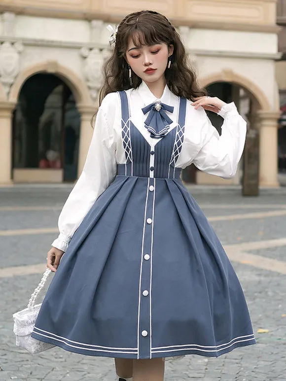 Chinese Lolita JSK Dress Draped Light Sky Blue Lolita Jumper Skirts