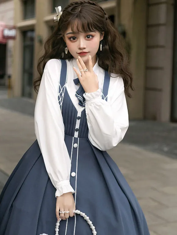 Chinese Lolita JSK Dress Draped Light Sky Blue Lolita Jumper Skirts
