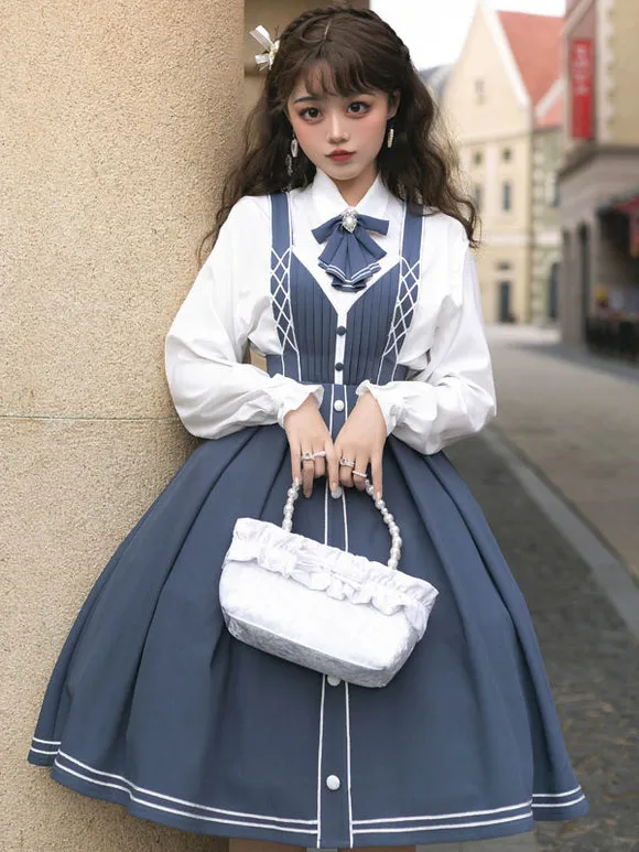 Chinese Lolita JSK Dress Draped Light Sky Blue Lolita Jumper Skirts
