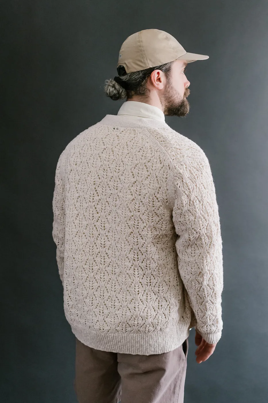 Classic Cardigan Flamme Lace Knit - Ecru
