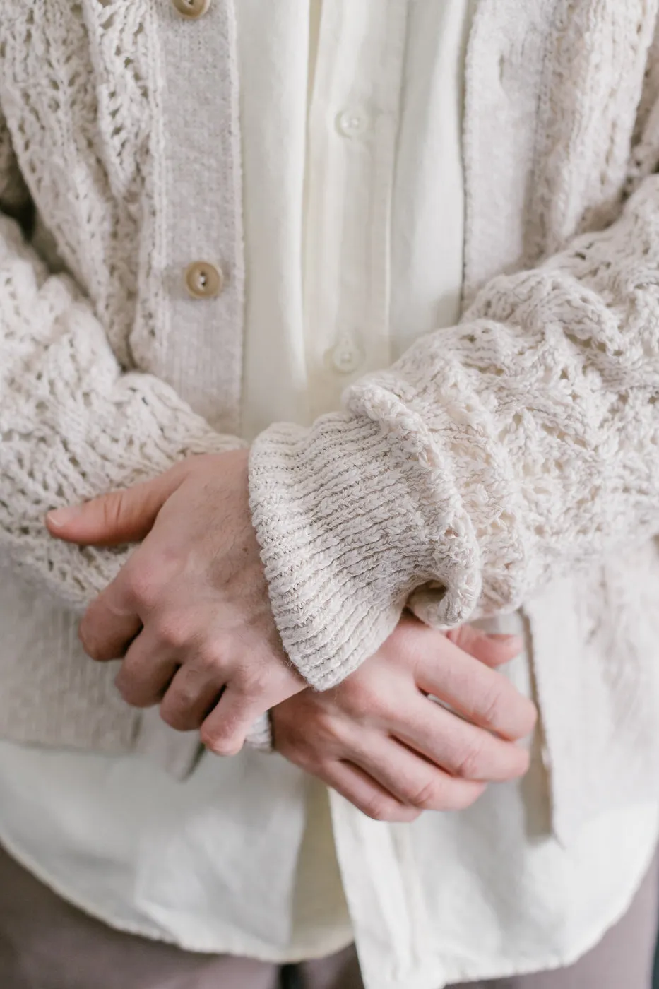 Classic Cardigan Flamme Lace Knit - Ecru