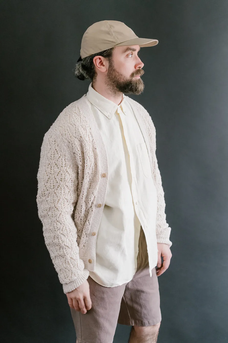Classic Cardigan Flamme Lace Knit - Ecru