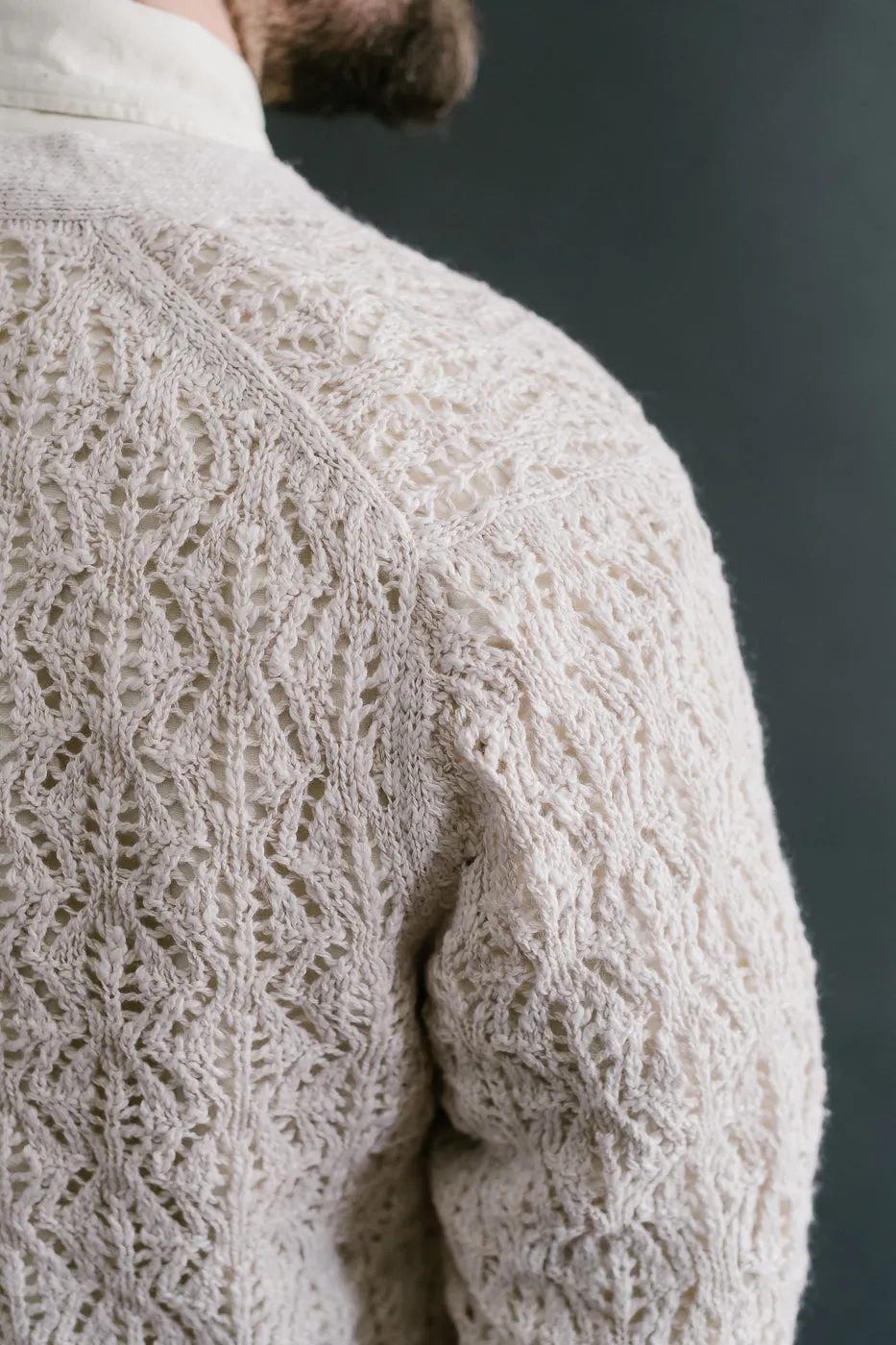 Classic Cardigan Flamme Lace Knit - Ecru