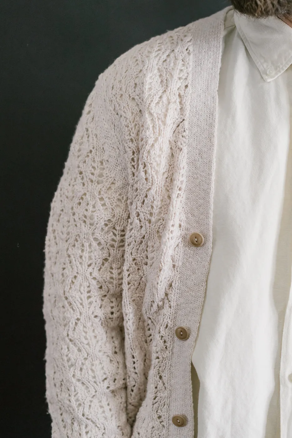 Classic Cardigan Flamme Lace Knit - Ecru