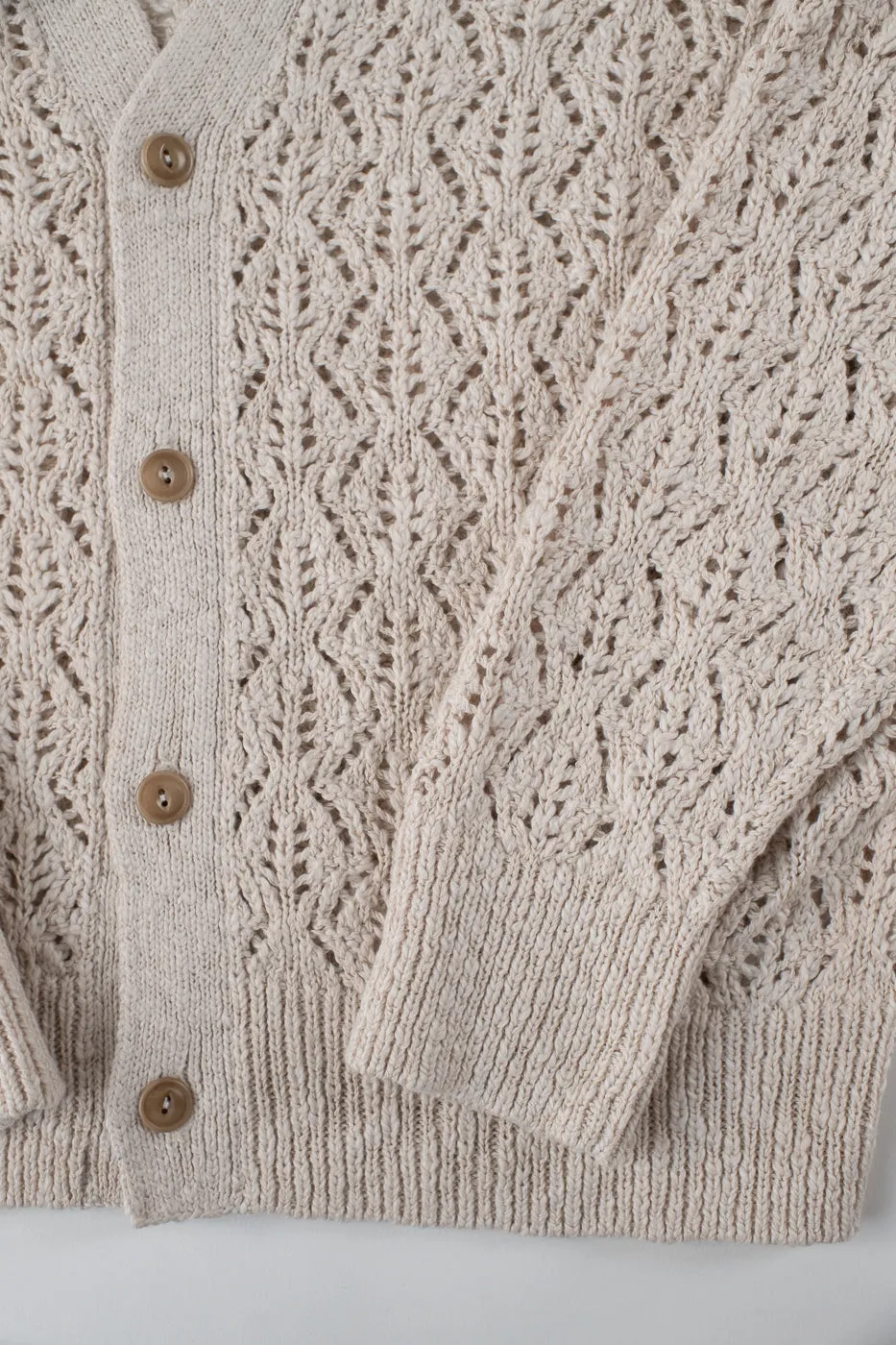 Classic Cardigan Flamme Lace Knit - Ecru