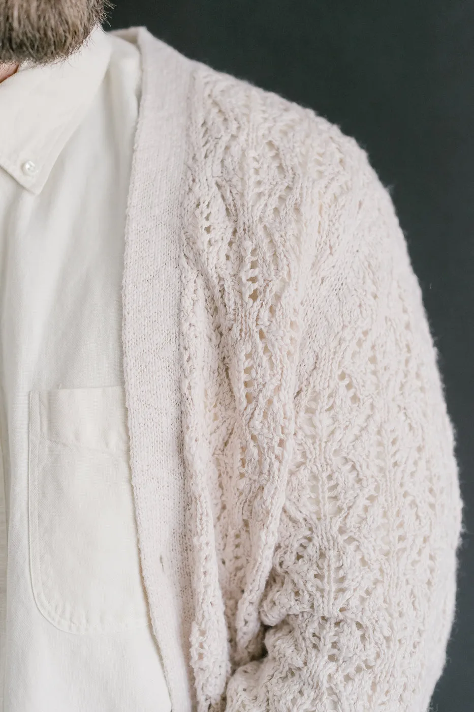 Classic Cardigan Flamme Lace Knit - Ecru