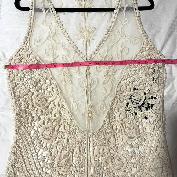 Cliche’ Boho Crochet Lace Duster Sleeveless Cream SZ M/L NWT