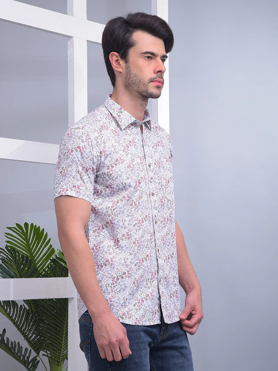 COBB RUST PRINTED HALF-SLEEVE CASUAL SHIRT