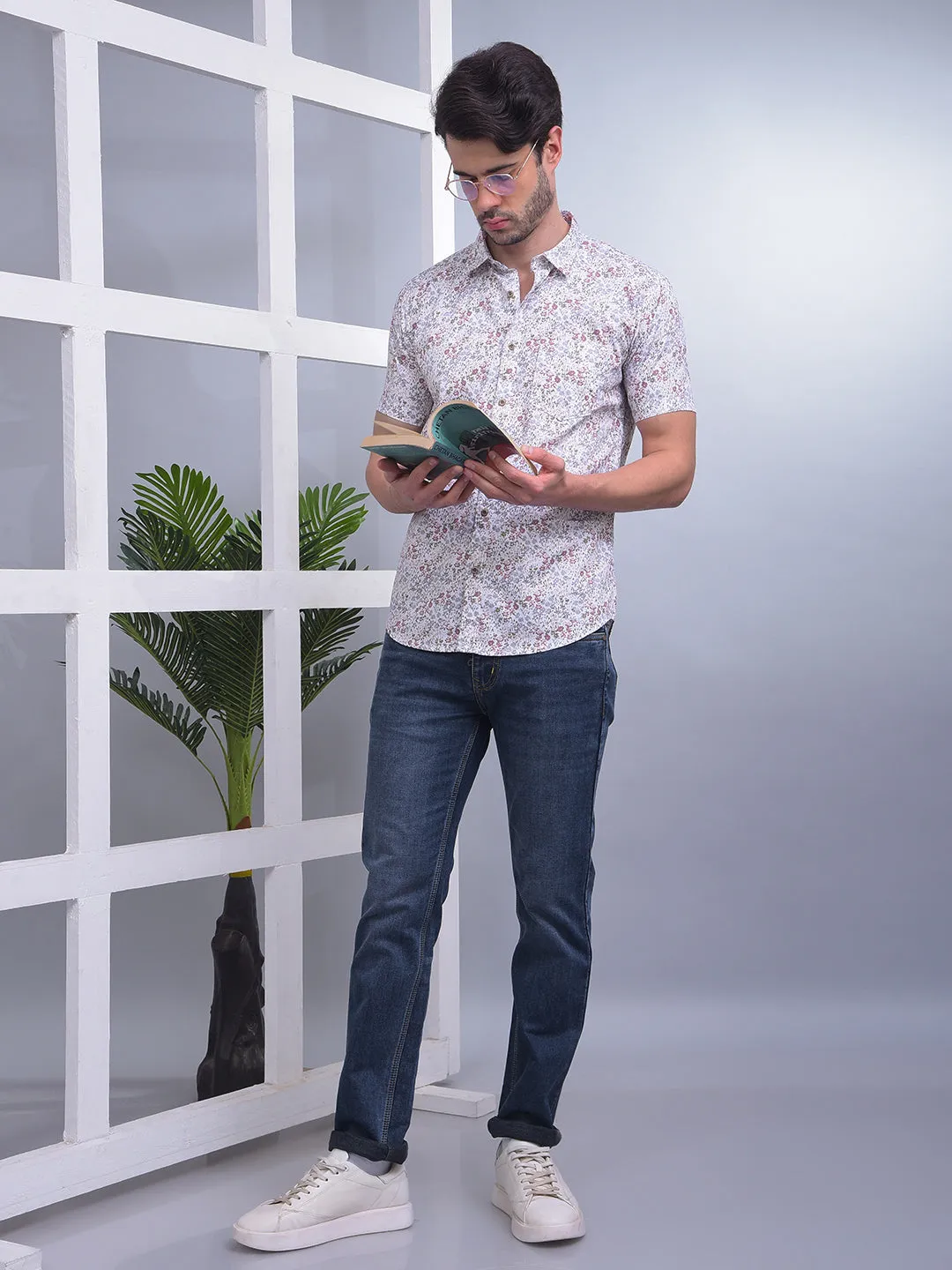 COBB RUST PRINTED HALF-SLEEVE CASUAL SHIRT