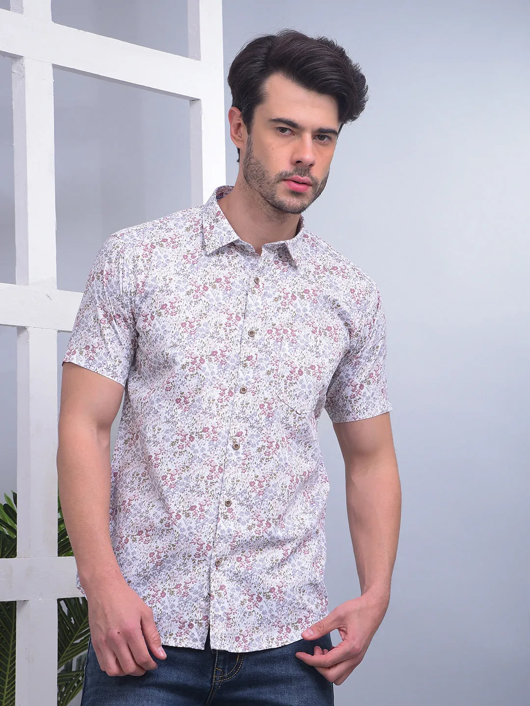 COBB RUST PRINTED HALF-SLEEVE CASUAL SHIRT