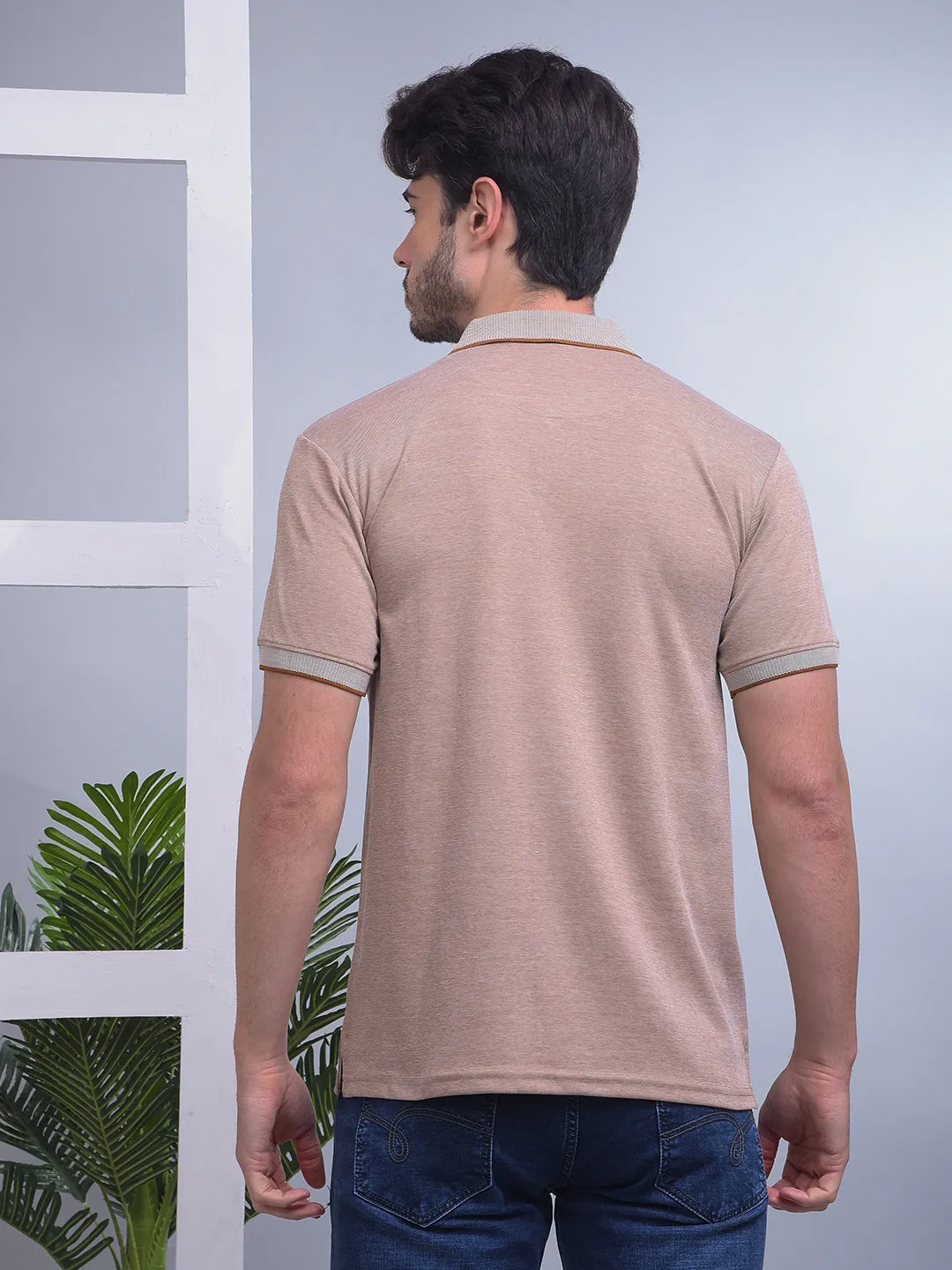 COBB SOLID LIGHT BROWN POLO NECK T-SHIRT