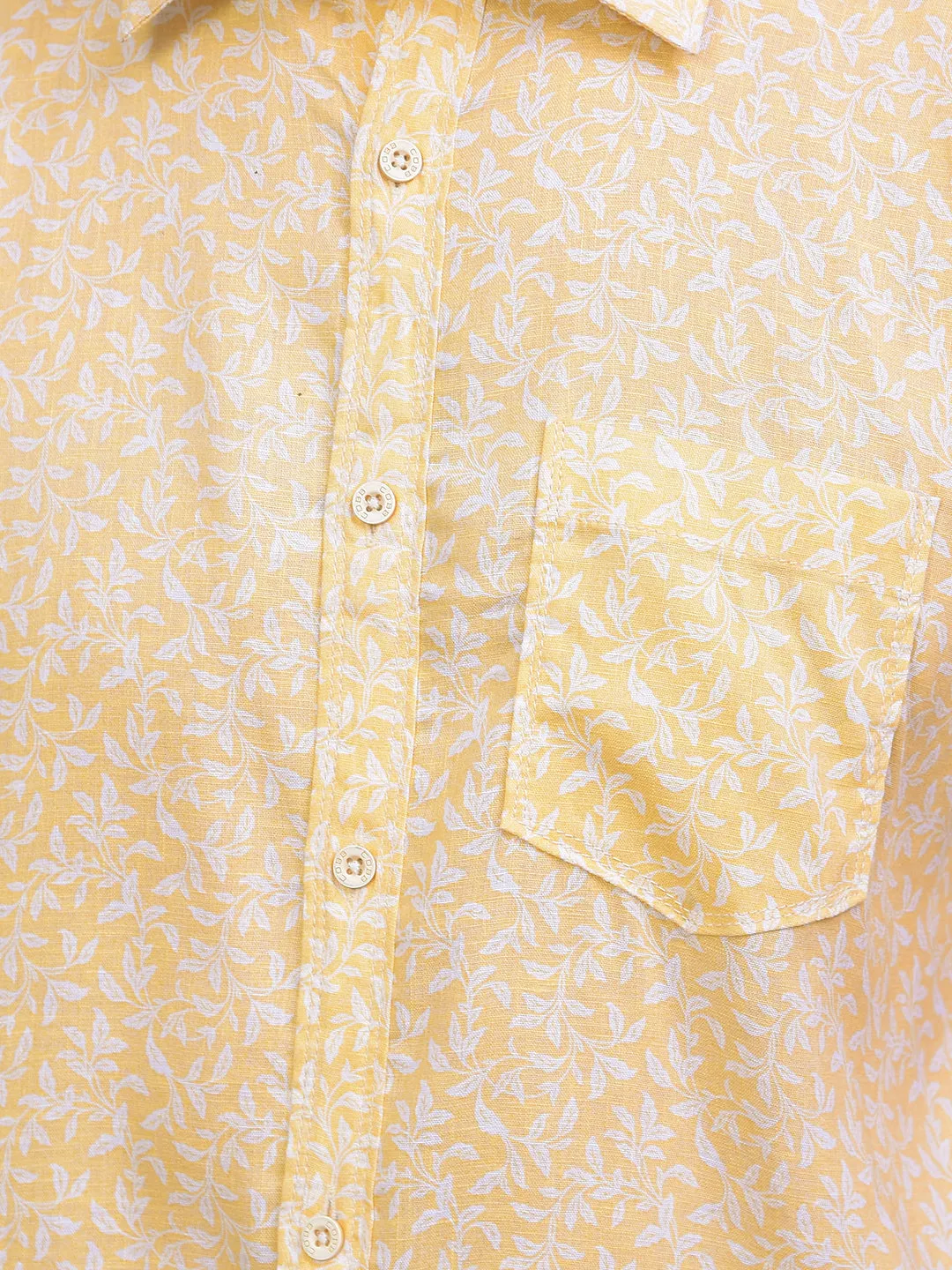 COBB YELLOW PRINTED HALF-SLEEVE CASUAL SHIRT
