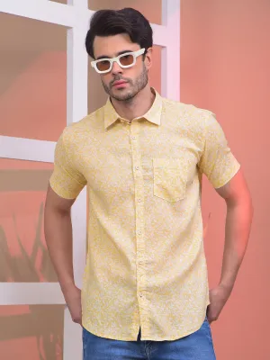 COBB YELLOW PRINTED HALF-SLEEVE CASUAL SHIRT