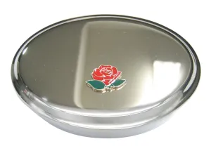 Colorful Short Red Rose Flower Oval Trinket Jewelry Box
