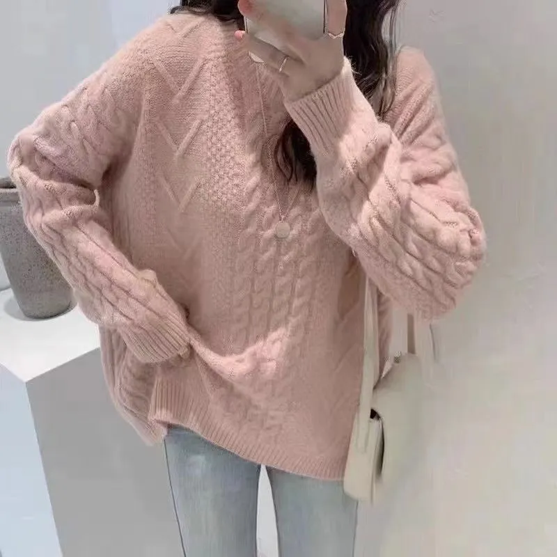 Comfortable Solid Color Round Neck Sweater for Women's Casual Wear