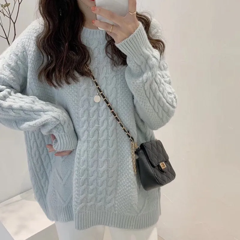 Comfortable Solid Color Round Neck Sweater for Women's Casual Wear