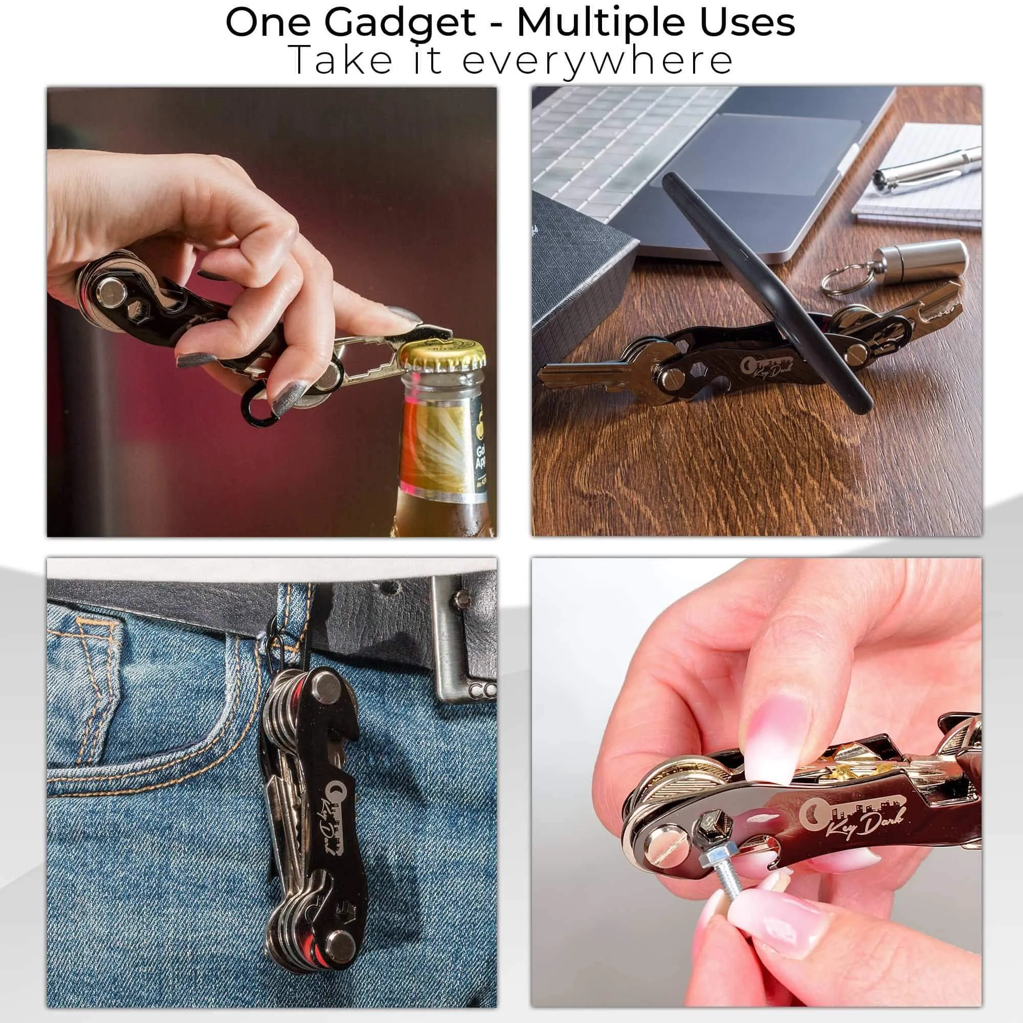 Compact Key Holder and Keychain Organizer | Smart Pocket Key Organizer (Up To 22 Keys) | Premium Multitool Gadget with Stainless Steel Bottle Opener and Carabiner | Money Clip Bonus Included | Black |
