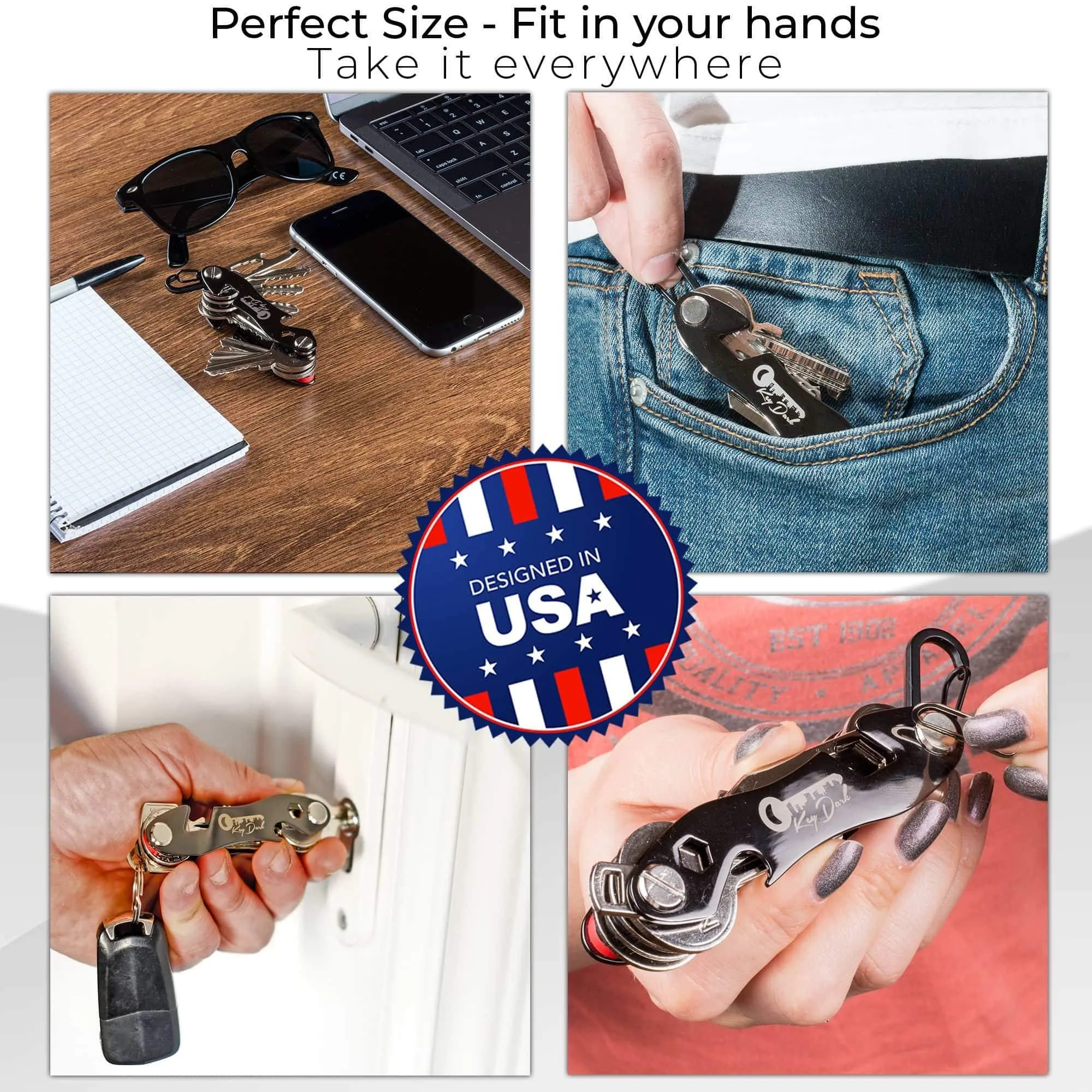 Compact Key Holder and Keychain Organizer | Smart Pocket Key Organizer (Up To 22 Keys) | Premium Multitool Gadget with Stainless Steel Bottle Opener and Carabiner | Money Clip Bonus Included | Black |