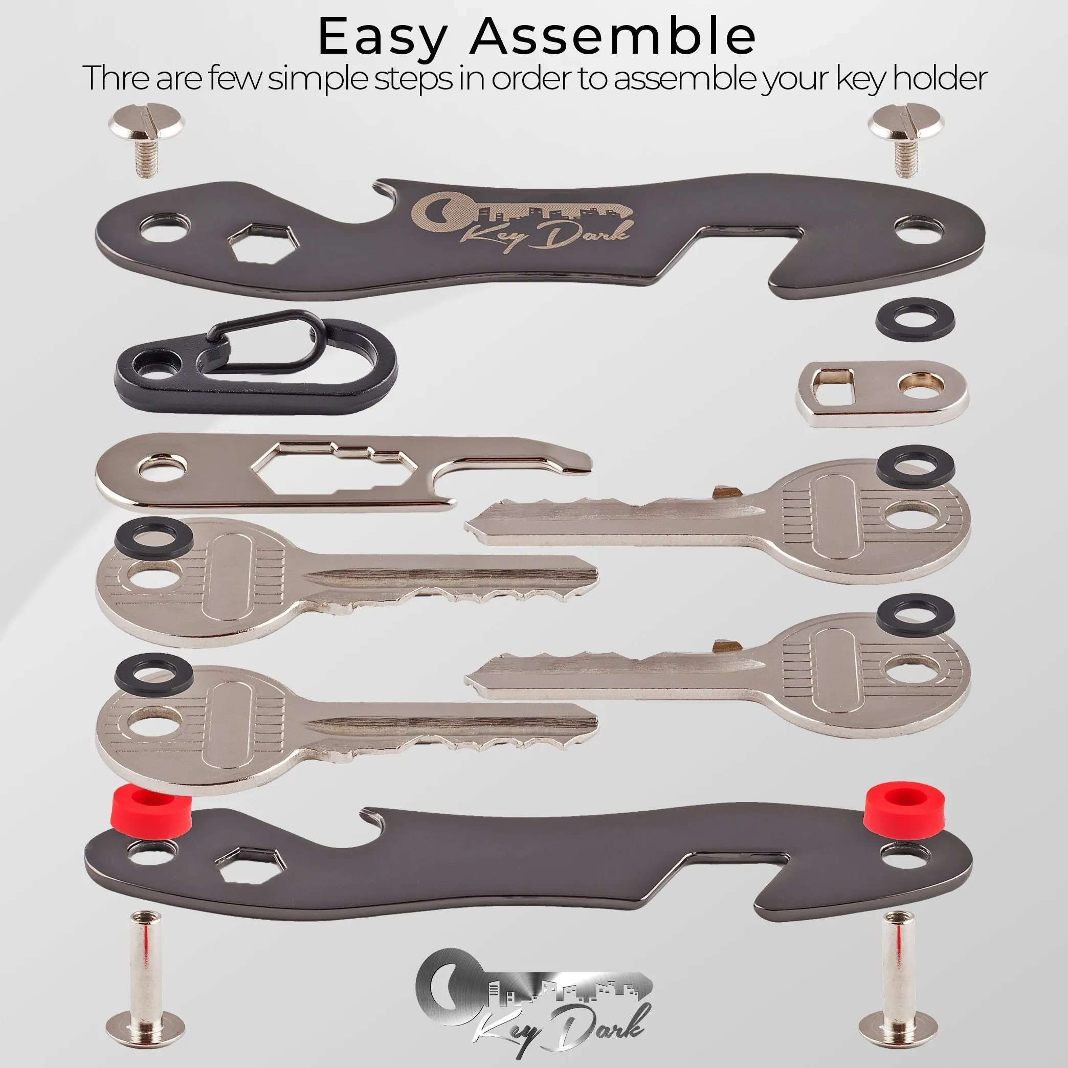 Compact Key Holder and Keychain Organizer | Smart Pocket Key Organizer (Up To 22 Keys) | Premium Multitool Gadget with Stainless Steel Bottle Opener and Carabiner | Money Clip Bonus Included | Black |