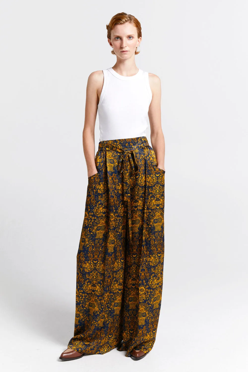 Curio Palazzo Pants Navy/Antique Gold