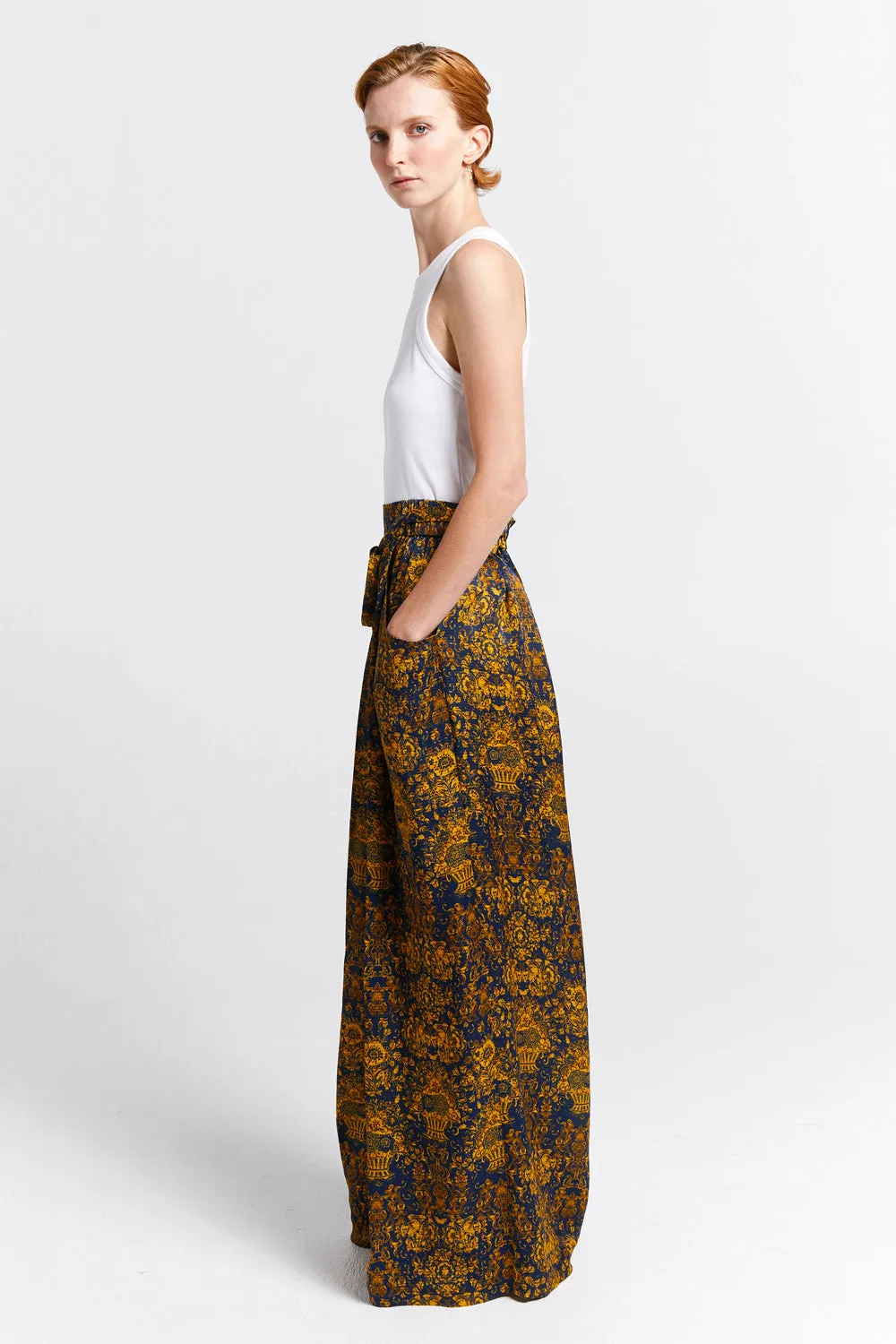 Curio Palazzo Pants Navy/Antique Gold