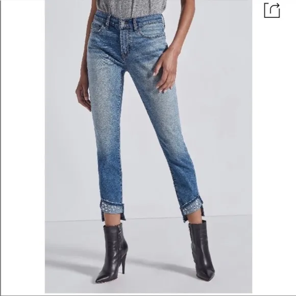Current/Elliott Turnt Ankle Skinny Stiletto Studded Blue Keeling Jean Size: 28