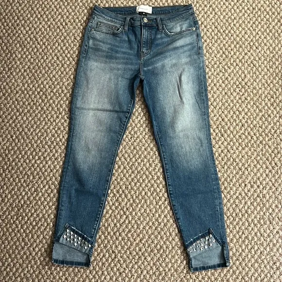 Current/Elliott Turnt Ankle Skinny Stiletto Studded Blue Keeling Jean Size: 28