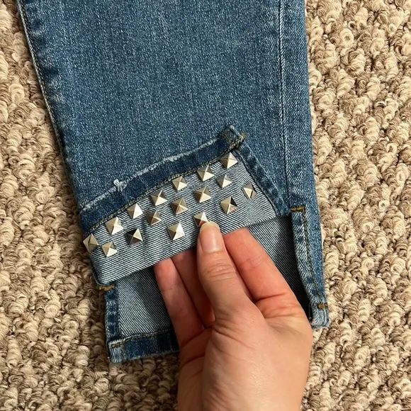 Current/Elliott Turnt Ankle Skinny Stiletto Studded Blue Keeling Jean Size: 28
