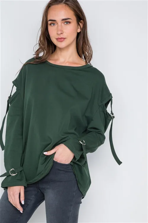 Cut-Out Sleeves Sweater | Hunter Green