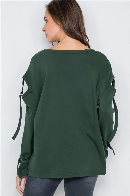 Cut-Out Sleeves Sweater | Hunter Green
