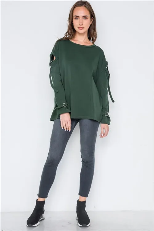 Cut-Out Sleeves Sweater | Hunter Green